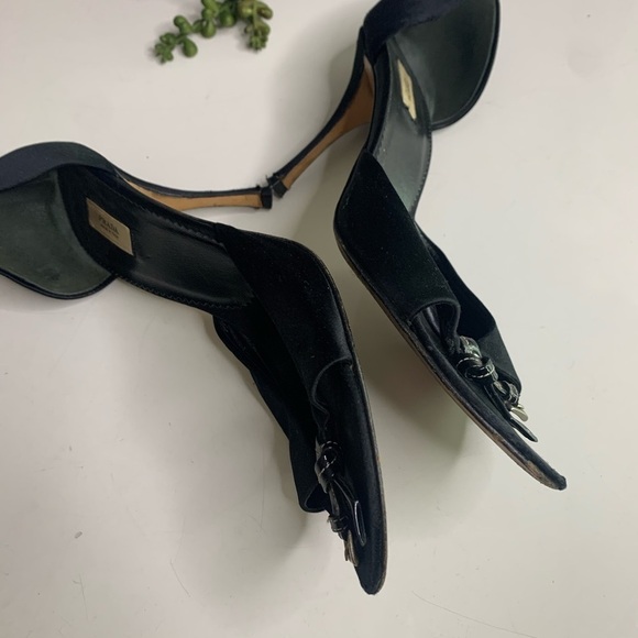 Vintage PRADA Italy black satin belt knot open toe Stiletto heels shoe 6.5 size - Picture 14 of 14